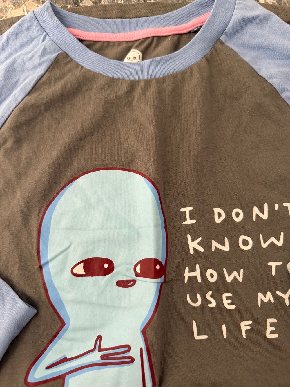 Kids/ adult ' Charcoal Gray Raglan Tee with Light Blue Graphic - strange planet